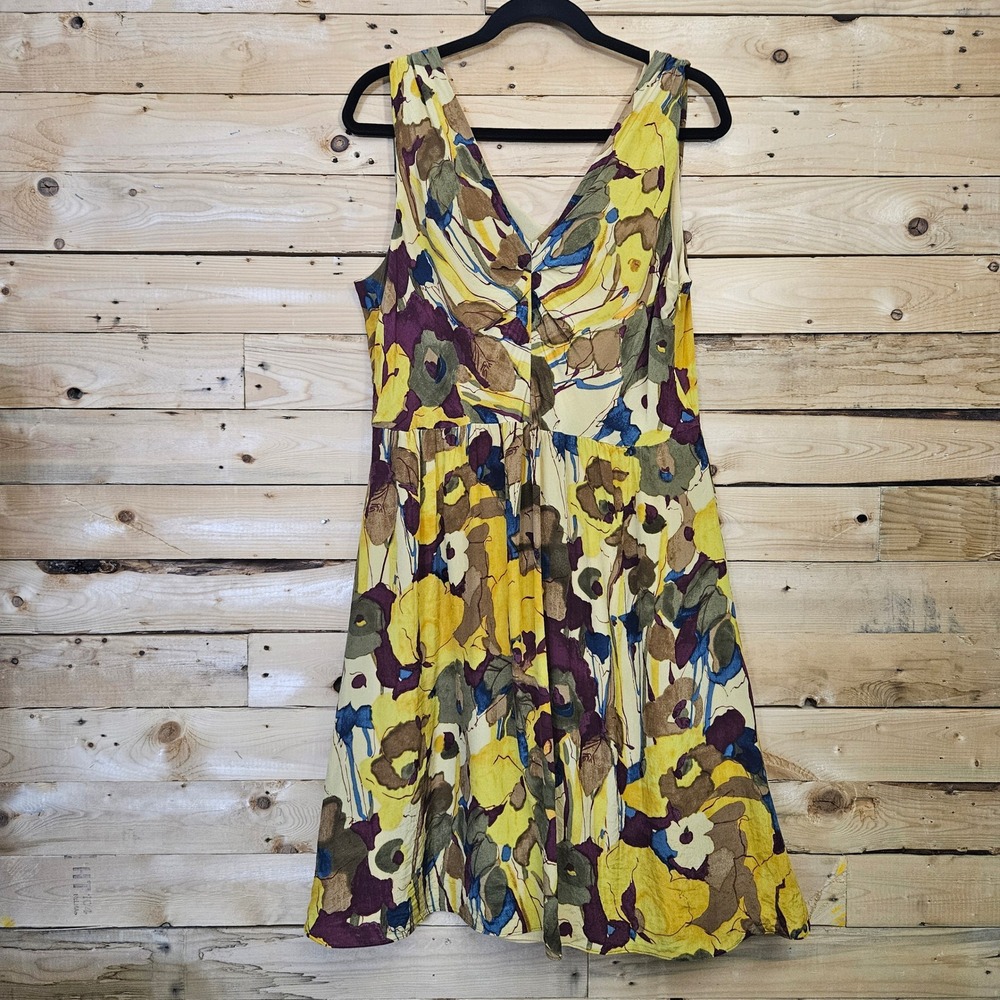 Banana Republic Silk Floral‎ V-Neck Sleeveless Dress Yellow Purple Size 14
